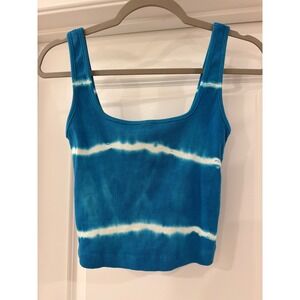 NSF Mira Square Neck Crop Tank Womens Small Blue Tie Dye Ribbed Top NEW